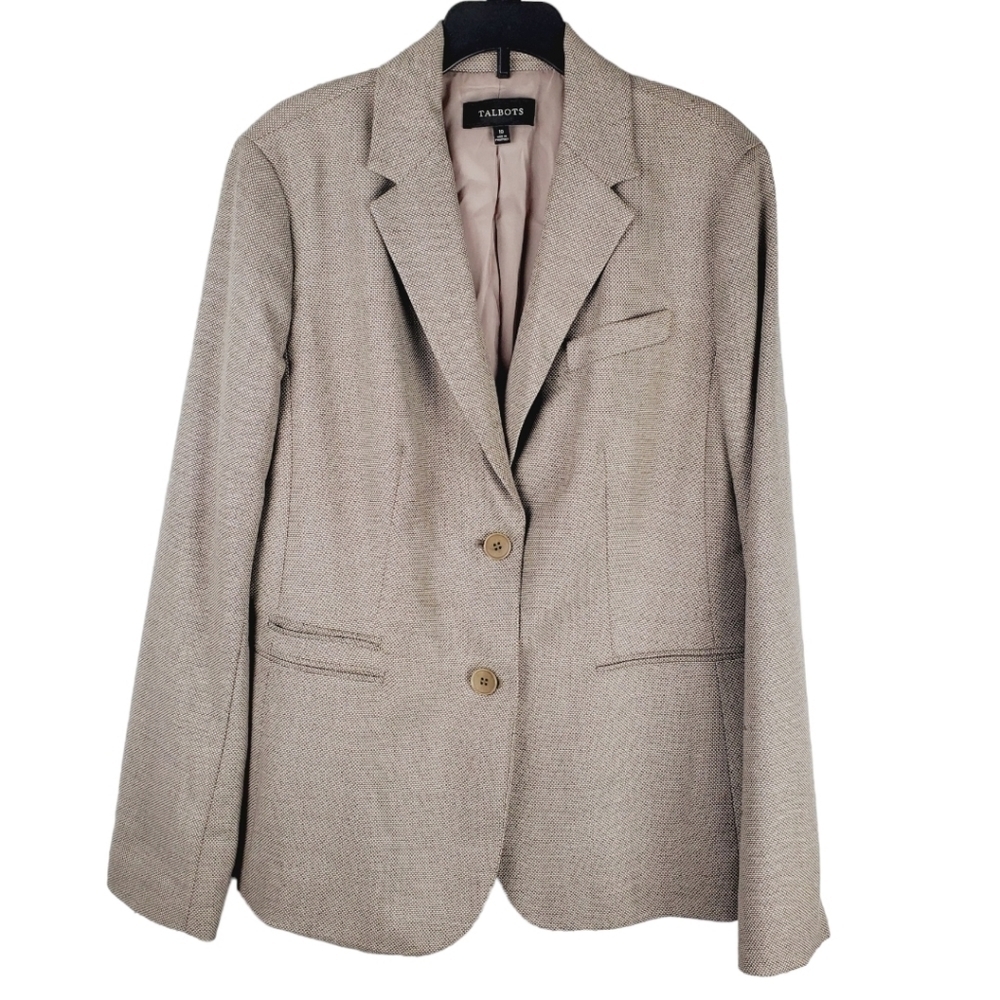 Talbots Linen Blend Career Collared Button Front Blazer Sz 10